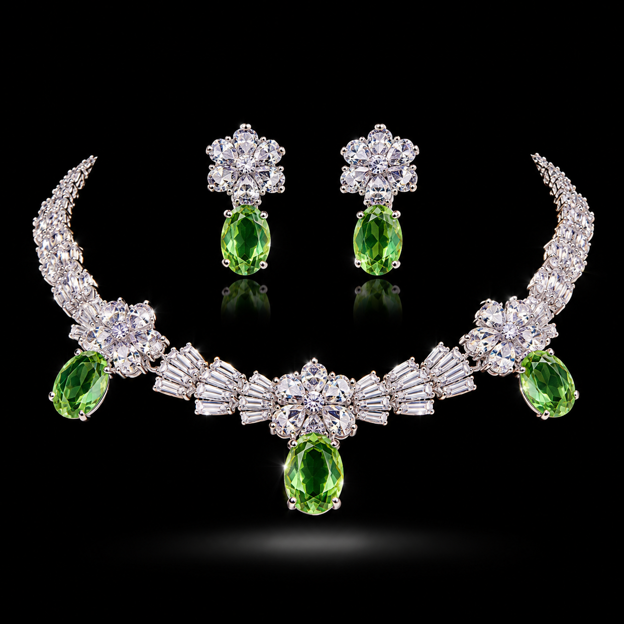 Emerald Green Crystal Necklace Set with Earrings | Jwellary