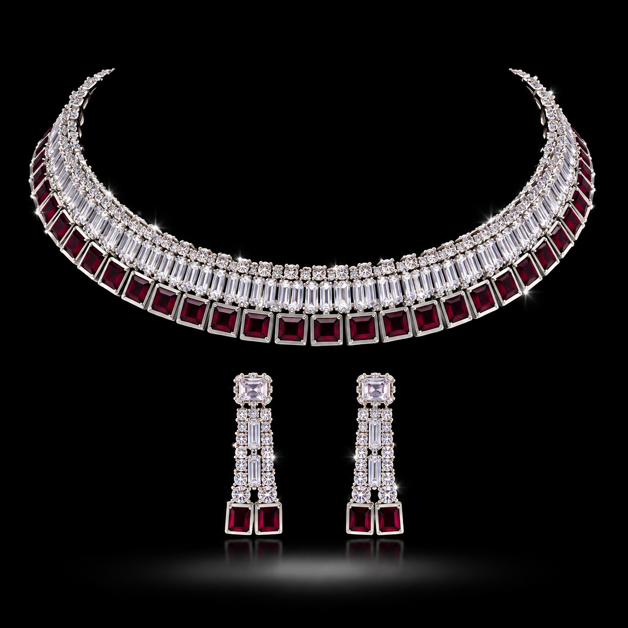 Ruby Red Crystal Necklace Set with Earrings | Jwellary