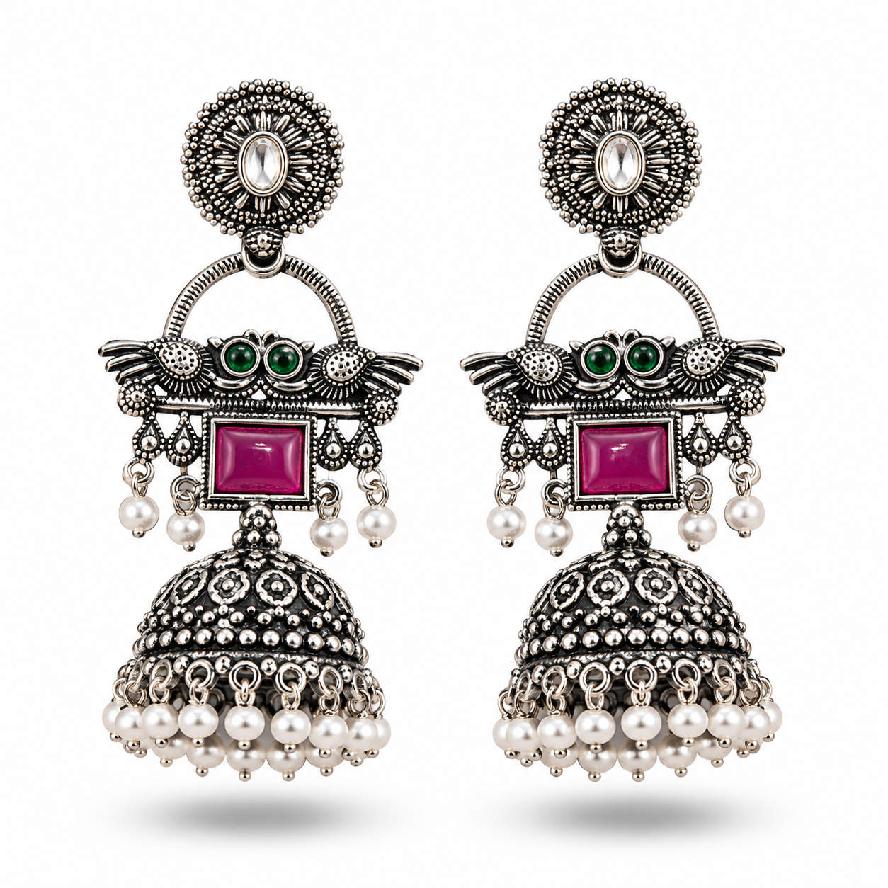 Premium Oxidised Silver Jhumka Earrings Combo Set – 2 Pairs for Women