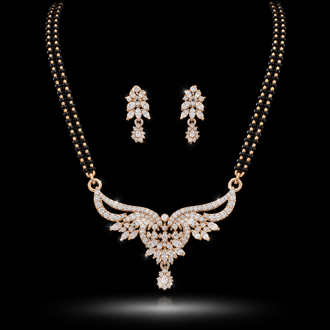 Black Beads Mangalsutra Necklace Set with Earrings | Jwellary