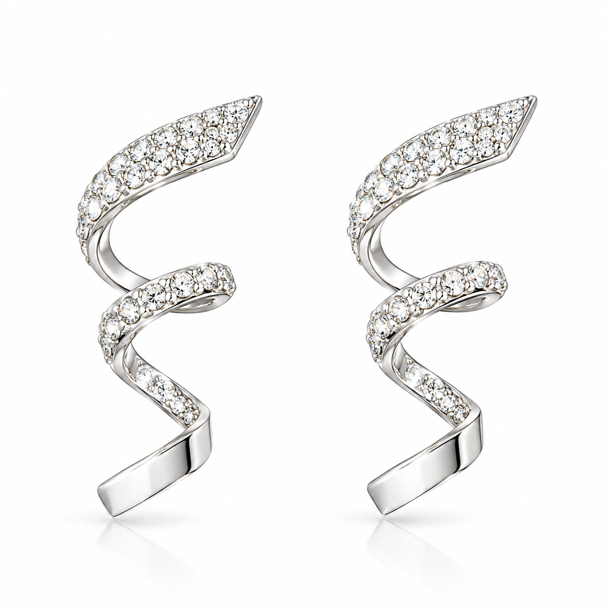 Swirl Ribbon Pavé Stud Earrings